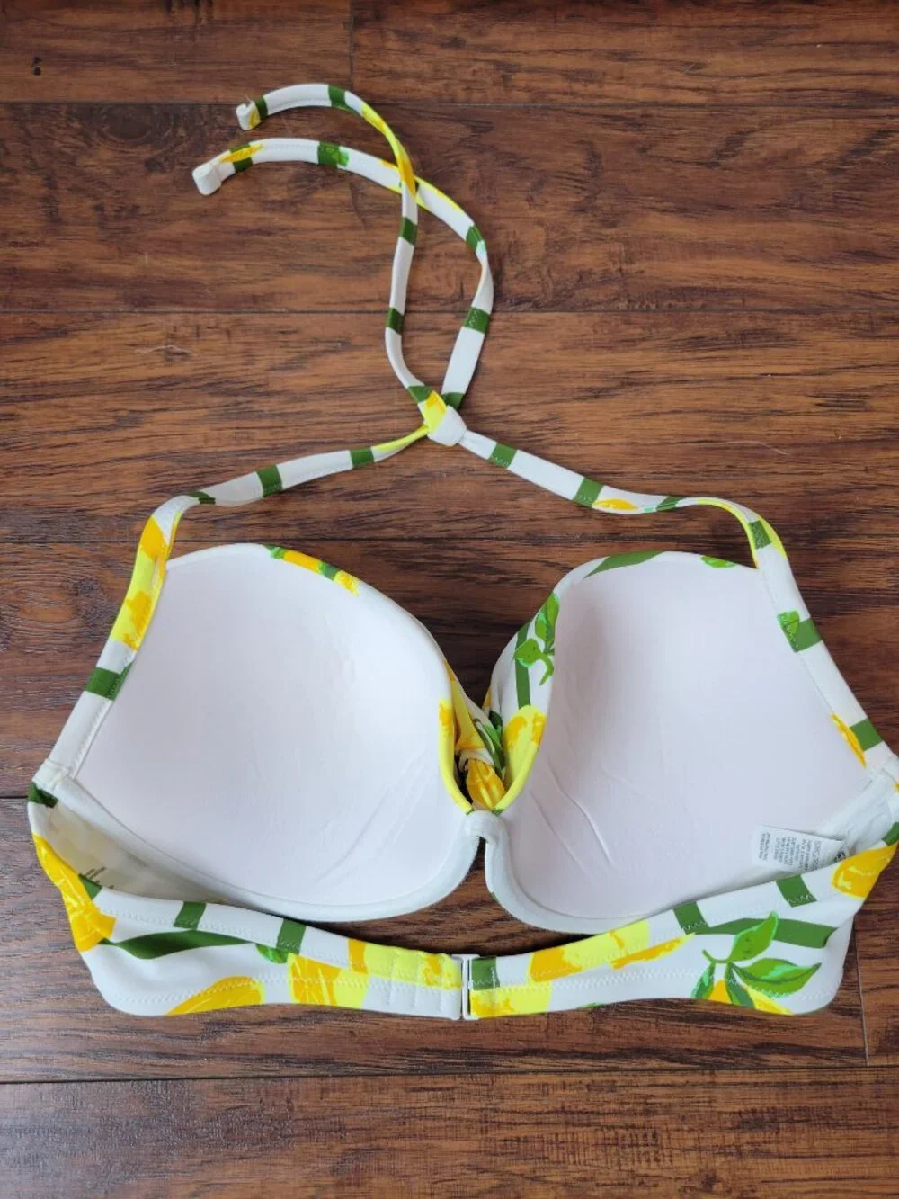 AERIE Lemon Stripe Underwire Push-Up Halter Bikini Swim Top sz 38DD EUC Beach
